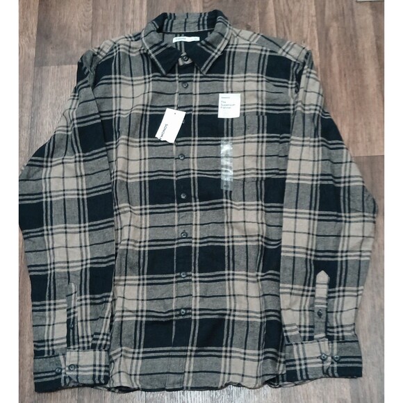 Sonoma Men's XXL Flannel Shirt NWT Plaid Black Tan L/S Button Up SuperSoft - Picture 1 of 9
